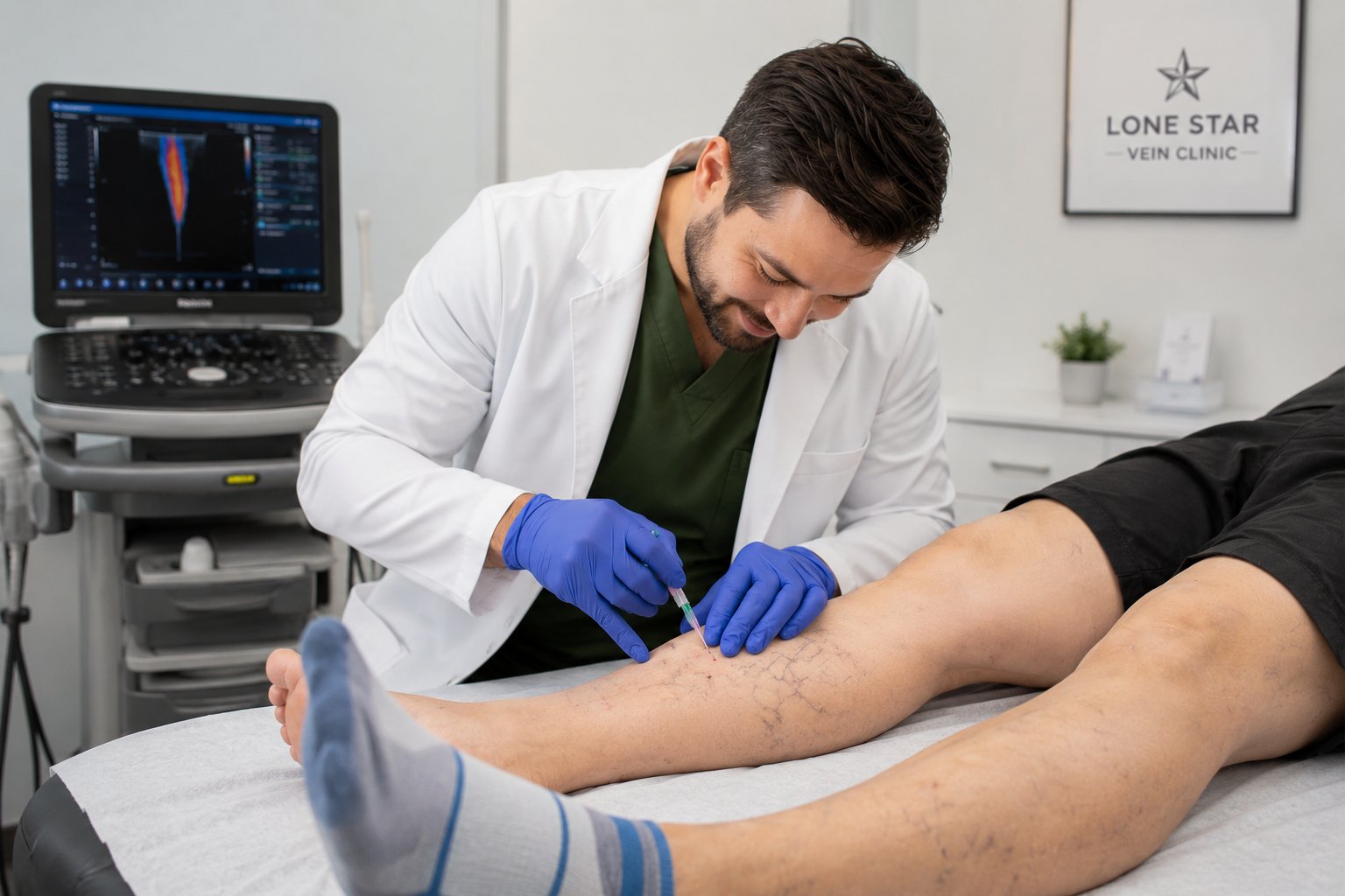 Dr. Abdullah MD DABVLM performing vein treatment procedure in Georgetown TX